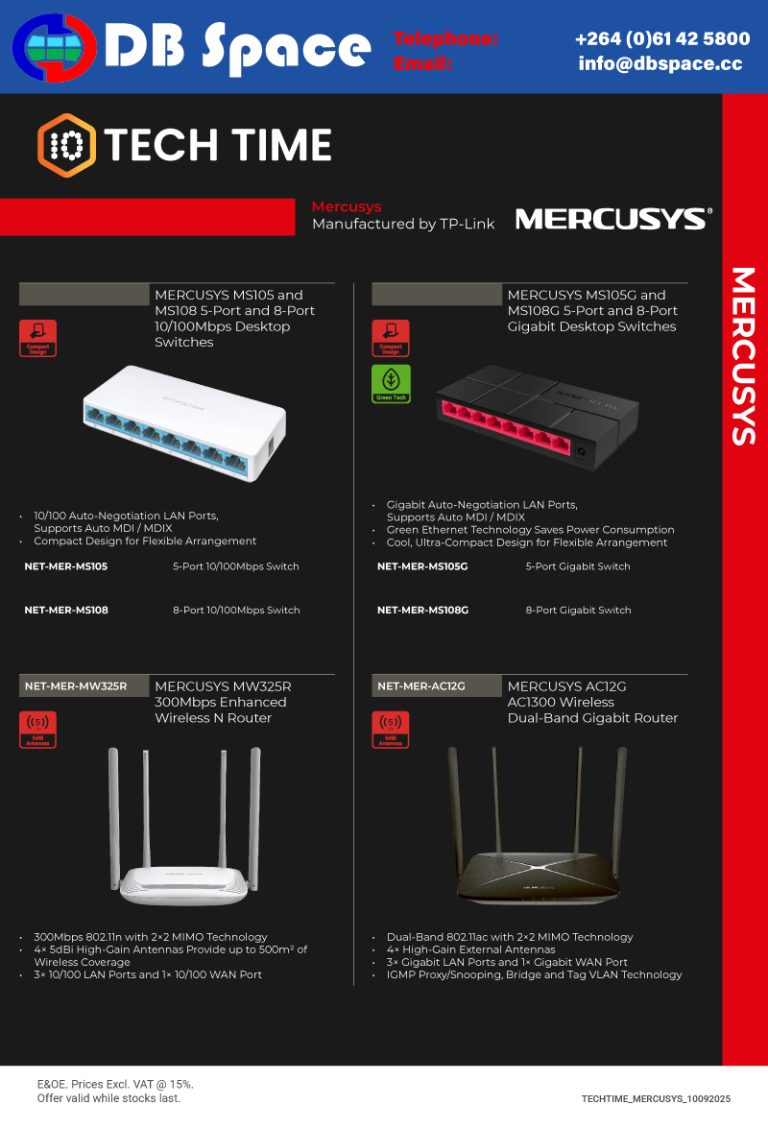 DB Space cc – Mercusys – Desktop Switches & Wireless Routers – 19/01/2026