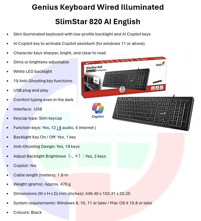 DB Space cc – Genius SlimStar 820 Illuminated Slim Keyboard – 21/04/2026